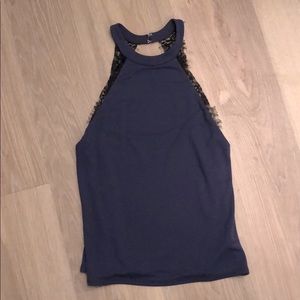 Topshop navy high neck tank top with lace back